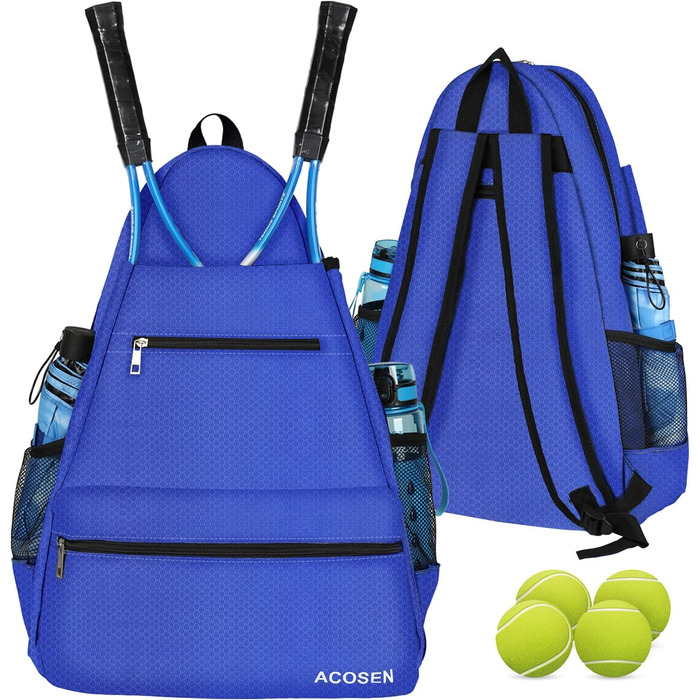 Тенісна сумка ACOSEN, Tennis Backpack - великі тенісні сумки для жінок і чоловіків, для тенісних ракеток, піклбольних лопаток, ракеток для бадмінтону, ракеток для сквошу, м'ячів та інших аксесуарів (сині)