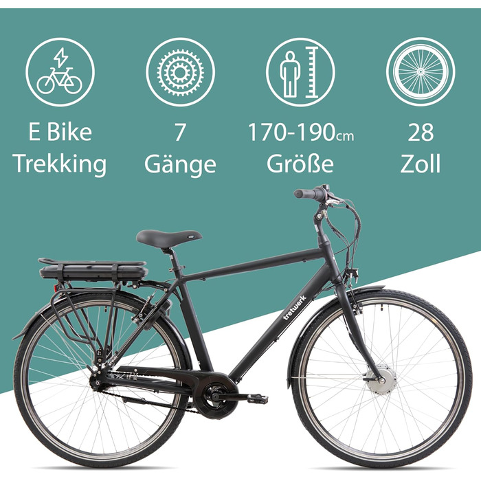 Електровелосипед E-Citybike Чоловічий 7-шв. Shimano Nexus, передній двигун 250 Вт, 28