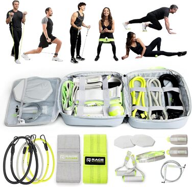 Rage Fitness Ex Kit 9-в-1: фітнес-набір у сумці з еспандерами, ручками, дверним анкером для тренувань вдома, в офісі та в подорожах, для йоги, фітнесу та вправ
