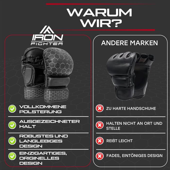 Боксерські рукавички IRON FIGHTER MMA для спарингу, посилена амортизація, чорні, L, для тренувань, боксу, кікбоксингу, муай-тай, дорослі