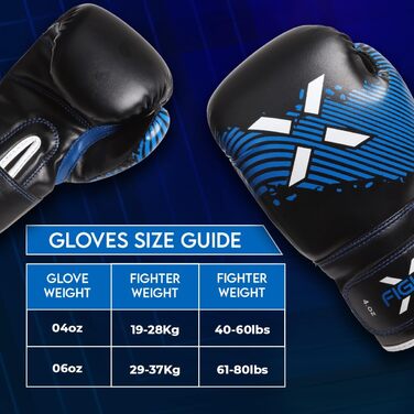 Дитячі боксерські рукавички FightX Junior 170 г, сині, PU, для тренувань та спарингів, для хлопчиків і дівчаток, MMA