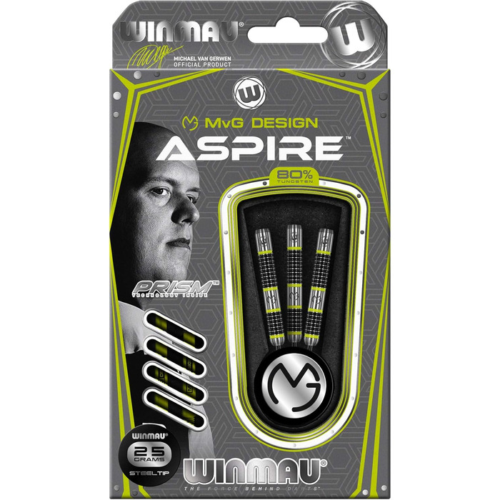 Дротики WINMAU MvG Aspire вольфрамові 25 г з крилами Prism Wings