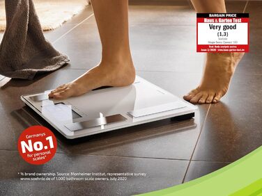 Шкала жиру в організмі Soehnle Shape Sense Connect 100 з Bluetooth, додаток Bathroom Scale plus, шкала аналізу жиру в організмі для BIA Premium Body Analysis, шкала жиру в організмі з додатком і великим РК-дисплеєм