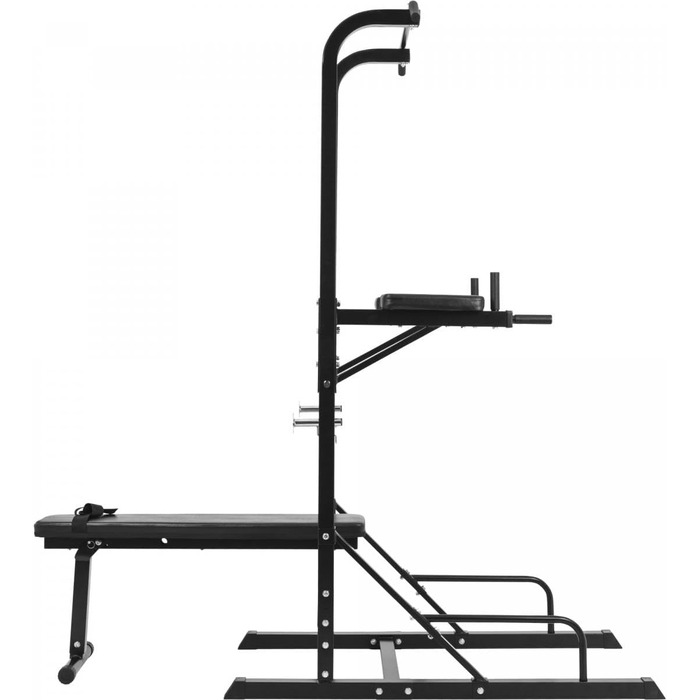 Силова станція GORILLA SPORTS Power Tower, складана лава, турнік, бруси, до 150 кг, чорна, багатофункціональний тренажер для дому