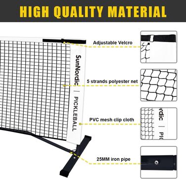 Портативний набір сіток для піклболу SunNordic, сімейні вправи, поліефірна сітка Pickleball із стійким до атмосферних впливів металевим каркасом і сумкою для перенесення, система сіток Pickleball для будь-яких погодних умов, на відкритому повітрі та в при