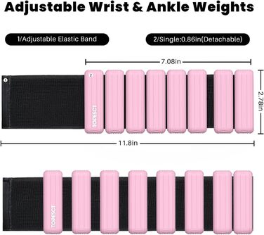 Регульовані обважнювачі для зап'ястя TopEsct - Набір з 2 шт. (по 0,9 кг) Міцні портативні обважнювачі для зап'ястя та щиколотки для йоги, танців, барре, пілатесу, кардіо, аеробіки, ходьби (2 фунти кожен, рожевий)