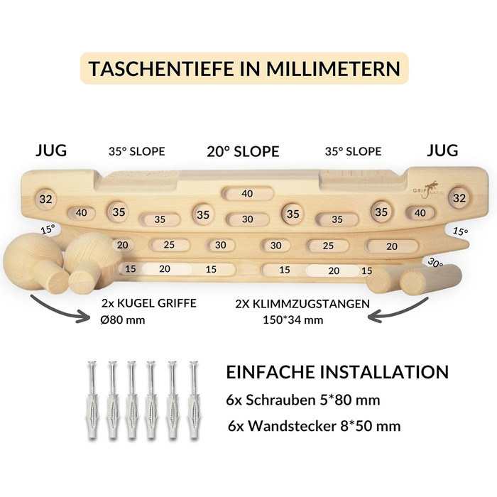 Підвісна дошка GRIPNATIC FingerPeg 1.0 - Бук - вантажопідйомність 120 кг