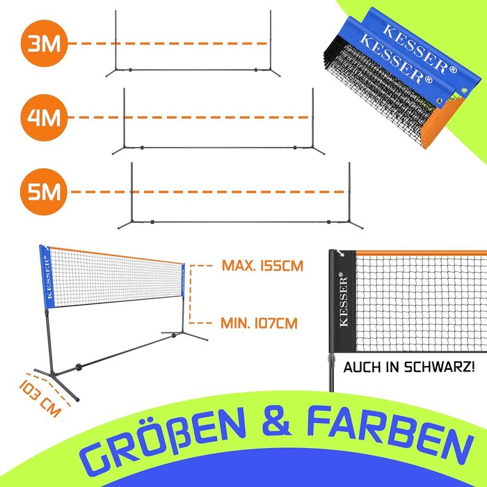 Сітка KESSER для бадмінтону/тенісу, регулювання висоти, аксесуари, сумка