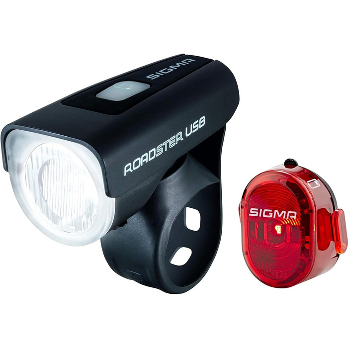 Комплект велосипедних ліхтарів Sigma Sport ROADSTER USB / NUGGET II, 25 люкс, акумуляторні, передня та задня LED фара, StVZO, чорний