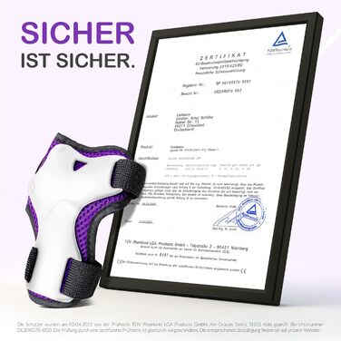Від 2 років - Перевірено на безпеку та зручно - Міцні вбудовані накладки для ковзанів - Комплект протекторів для дітей - Наколінники та налокітники Kids (фіолетовий білий, M - Kids)