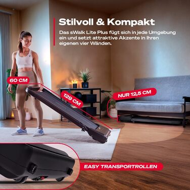 Бігова доріжка Sportstech sWalk Lite/Plus для дому, компактна, з ручним нахилом, до 12 км/год, LED, додаток, пульт