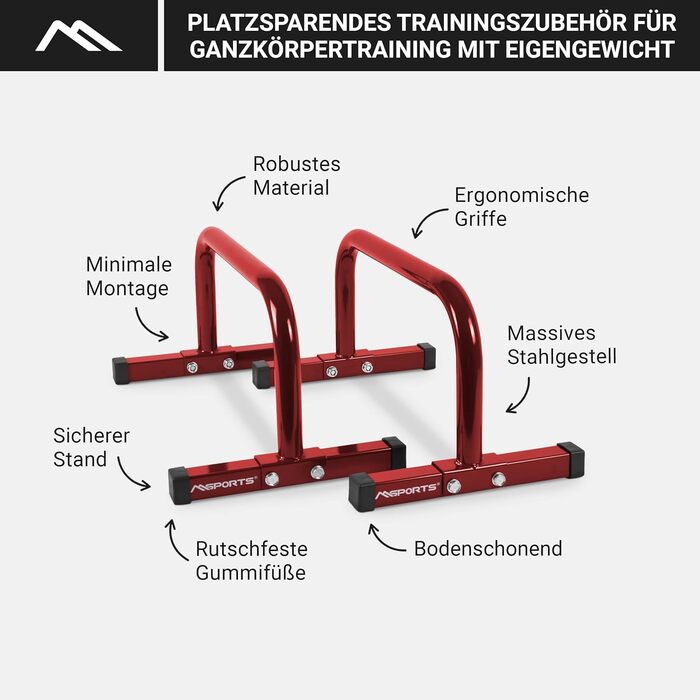 Низькі фітнес-паралетки Minibarren Professional LxWxH 60x35x29 см Бруси для віджимань Ручки для віджимань червоні