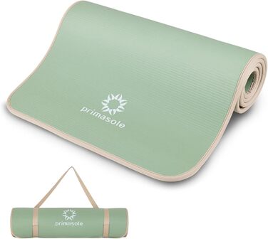Килимок для йоги та фітнесу Primasole 1/2'' з ременем і чохлом, 183×61 см, салатовий/бежевий