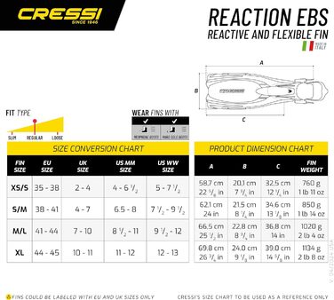 Ласти Cressi Reaction EBS L/XL (45/47) чорний/сріблястий