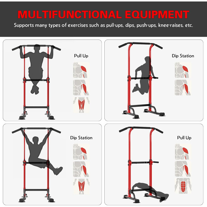 З турніком Багатофункціональна вежа для силових тренувань, ідеально підходить для домашнього тренажерного залу (червоний і чорний)