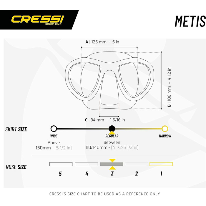 Маска Cressi Metis - апное, дайвінг, підводна зйомка, унісекс дорослі