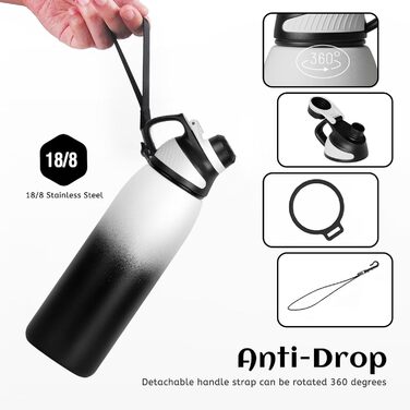 Термос Fjbottle із нержавіючої сталі, 600/800/1000/1500 мл, ізольована спортивна пляшка для води з магнітною кришкою, BPA-free, вакуумна, для гарячих і холодних напоїв, не протікає