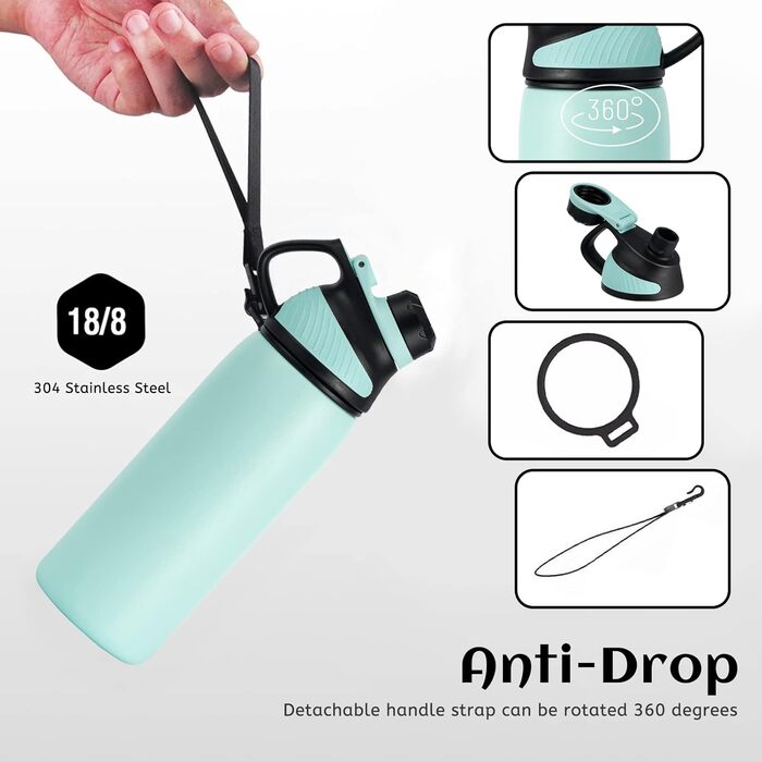 Термобутилка Fjbottle з нержавіючої сталі, 600/800/1000 мл, ізольована, вакуумна, з магнітною кришкою, BPA-free, для спорту, роботи та подорожей, для гарячих і холодних напоїв