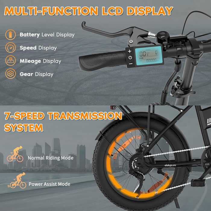 Чоловічий E-Bike 250 Вт 25 км/год Запас 90 км, 10 7-швидкісний РК-дисплей