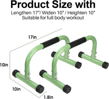 Паралетки KingMile, стійка на руках Barrenm, великі штанги для віджимання та занурення, нековзні ручки для віджимань, обладнання для гімнастики для внутрішнього та зовнішнього використання, підходить для домашнього фітнесу та віджимань (зелений)