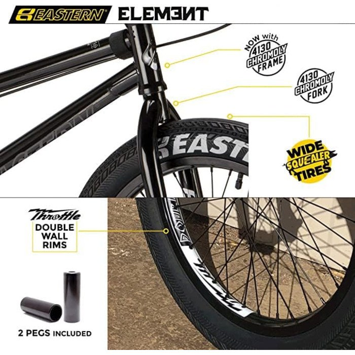 Велосипед Eastern Bikes Element 50.8 см BMX Bike, повна хромолієва рама та вилки Chromoly, чорний