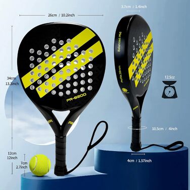 Ракетка IANONI Padel з вуглецевого волокна поверхня з піною Eva Memory Flex Core Падел Тенісні ракетки Весло Ракетка для тенісу S-yellow