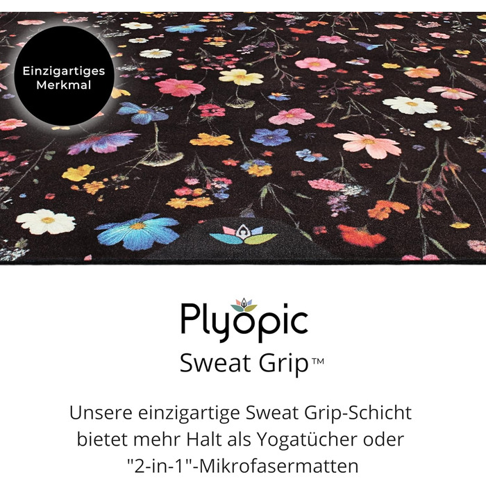 Пліопічний гарячий килимок для йоги все в одному Розкішний килимок для йоги з інтегрованим рушником для йоги та стійким до поту натуральним каучуком Ідеально підходить для гарячої йоги, бікрама, йоги, аштанга віньяси, фітнесу (Flower Burst)