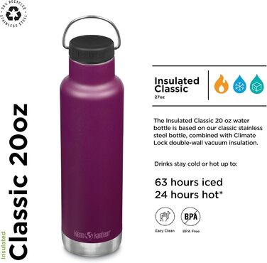 Пляшка Klean Kanteen Classic з петлею, нержавіюча сталь, фіолетова, 592 мл