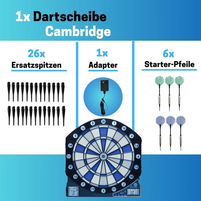 Дошка для дартсу Cambridge зі світлодіодом, 6 дротиків, блок живлення