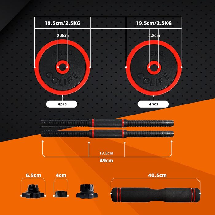 Набір залізних гантелей CCLIFE регульований зі з'єднувальною сталевою трубкою Гантелі Штанги Набір гантелей багатофункціональний професійний (червоний-40кг)