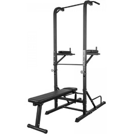 Силова станція GORILLA SPORTS Power Tower, складана лава, турнік, бруси, до 150 кг, чорна, багатофункціональний тренажер для дому
