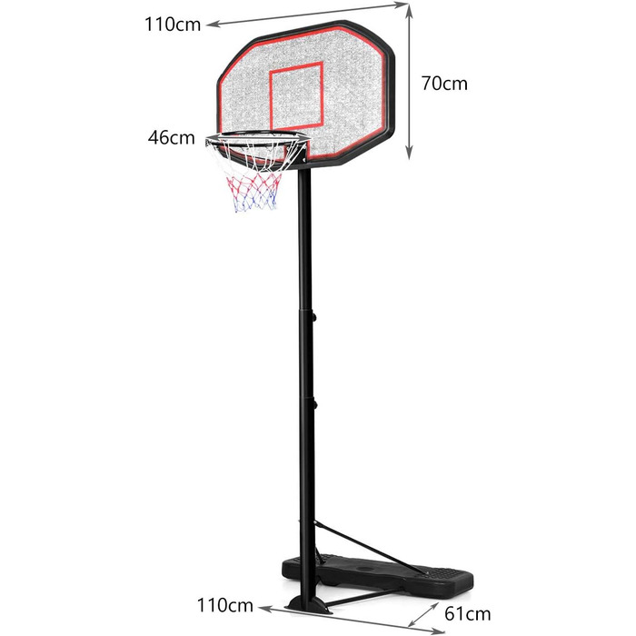 Баскетбольна стійка COSTWAY 200-305 см регулюється по висоті, баскетбольне кільце зі стійкою, баскетбольний майданчик катається, кільце підходить для внутрішнього та зовнішнього використання