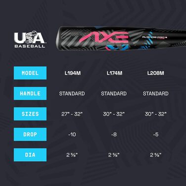 Бейсбольна бита Axe Avenge Pro 3 Hybrid для підлітків та дорослих, США, унісекс, алюміній