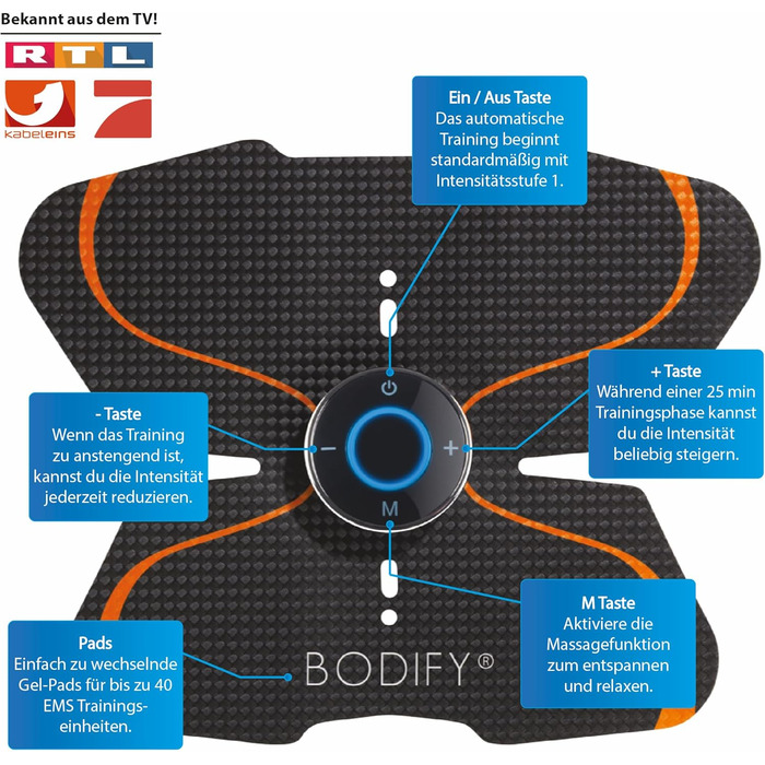 Bodify® EMS тренажер для стимуляції м'язів преса – електростимулятор для тренування преса, нарощування м'язів живота для чоловіків і жінок, оригінал