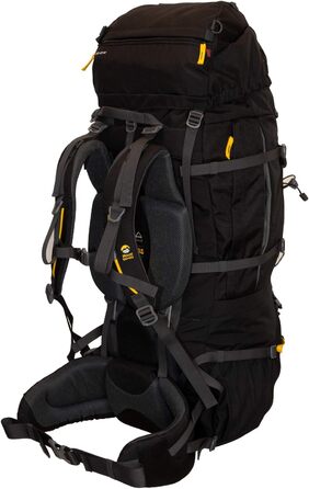 Туристичний рюкзак Tashev Outdoors Mount 100+20 л, фронтальний і верхній вхід, з чохлом від дощу, для жінок і чоловіків, чорний/жовтий, виготовлений в ЄС
