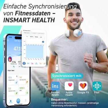 Розумні ваги INSMART 227 кг/500 фунтів 30x30 см, цифрові ваги для аналізу складу тіла з APP/Bluetooth, повноцінний сенсор, 18 показників: BMI, вага, жир, пульс, м'язова маса