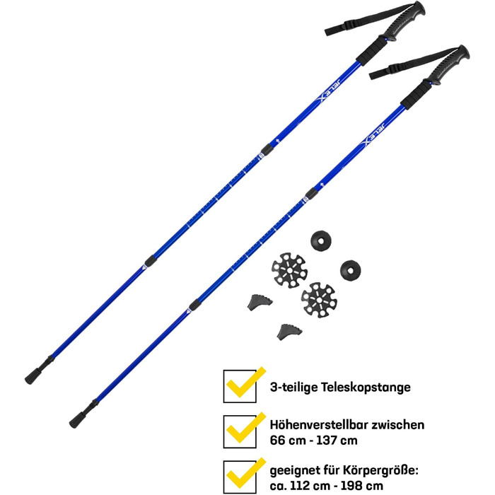 Палиці телескопічні для скандинавської ходьби, регульовані, сині