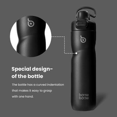 Термос пляшка BOTTLE BOTTLE 680 мл з ручкою та кришкою, нержавіюча сталь, чорна, герметична, для спорту, подорожей, велоспорту, бігу, туризму