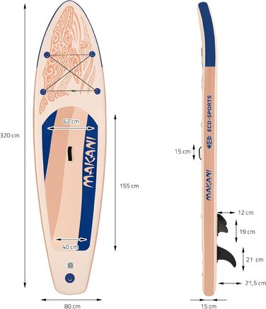 Надувна SUP-дошка для веслування стоячи 305/308/320/380 см, до 120/150 кг, товщина 10/15 см, з сидінням для каяка, комплект: сумка, весло, різні моделі
