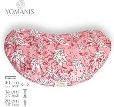 Подушка для йоги та медитації YOMANIS Crescent Chandra Half Moon Zafu шириною 40 см, висота сидіння 14 см, соціальна, ярмаркова, органічна бавовна Oeko-Tex сертифікат, органічне лушпиння спельти Demeter, дорожня подушка також як подушка для годування Blos