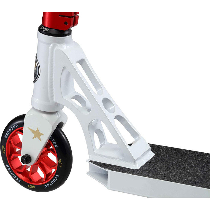 Трюковий самокат STAR SCOOTER Pro Sport Freestyle Kick Stunt Scooter для дітей від 7 років, дорослих 110 Напівпрофесійний трюковий ролик Alu HIC (120 мм професійний, білий червоний)