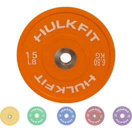 HulkFit Олімпійський гумовий диск з кольоровим маркуванням, 5,1 см, сталева втулка, для силових тренувань, важкої атлетики та кросфіту, поштучно, пара або комплект