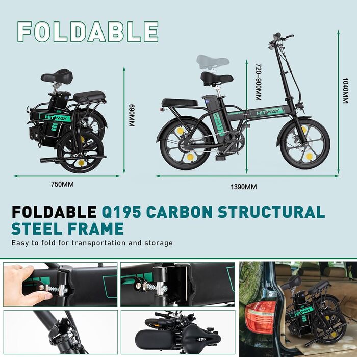 Електровелосипед складаний HITWAY E-Bike 250Вт 25км/год 35-70км 16" Black