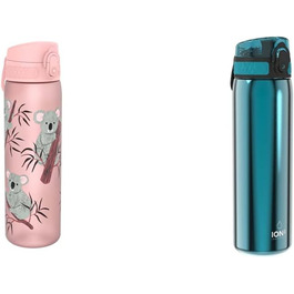 Пляшка для води Ion8, герметична, BPA-free, 500 мл, з коалами, та пляшка для води Ion8, нержавіюча сталь, 600 мл, бірюзова