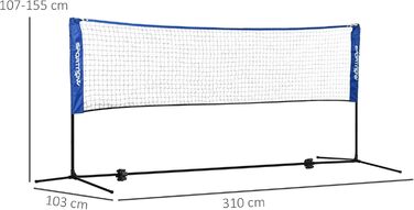 Складна волейбольна сітка для бадмінтону SPORTNOW, 103/120/155H см Регульована по висоті сітка для волану з транспортною сумкою для транспортування Indoor Outdoor, металевий поліестер (310L x 103W x 107-155Hcm, синій)