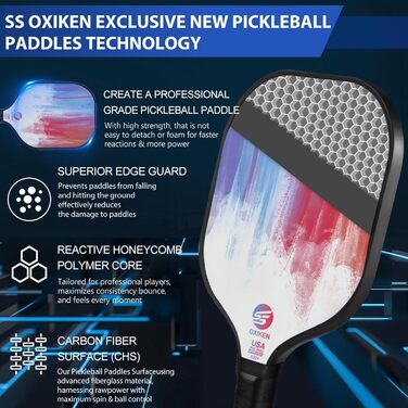 Набір ракеток OXIKEN Pickleball 2 шт., USAPA, вуглецеве волокно, не ковзає