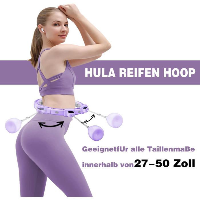 Хула-хуп з ваговим м'ячем, Hoola Hoop для схуднення, Хула-хуп Silent XXL 128CM, Hullahub Hoop, 18 вузлів, регульований і знімний, Фітнес Хула-хуп (фіолетовий)