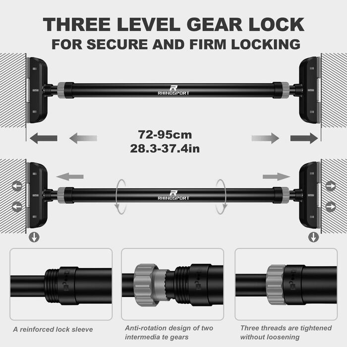 Коробка RHINOSPORT Pull-up Bar, поворотний замок, 69-92 см, до 200 кг