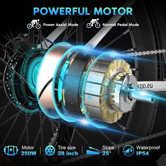 Електровелосипед ELEKGO 28', 7-швидкісний, 36 В, до 25 км/год, LCD, білий