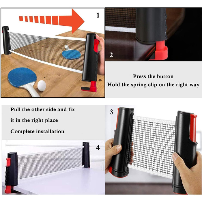 Розсувна сітка для настільного тенісу YOUYIKE, сітки для настільного тенісу 190 см (макс), регульована висувна сітка, портативна сітка для пінг-понгу для столу для настільного тенісу, офісного столу, обіднього столу (чорний червоний)